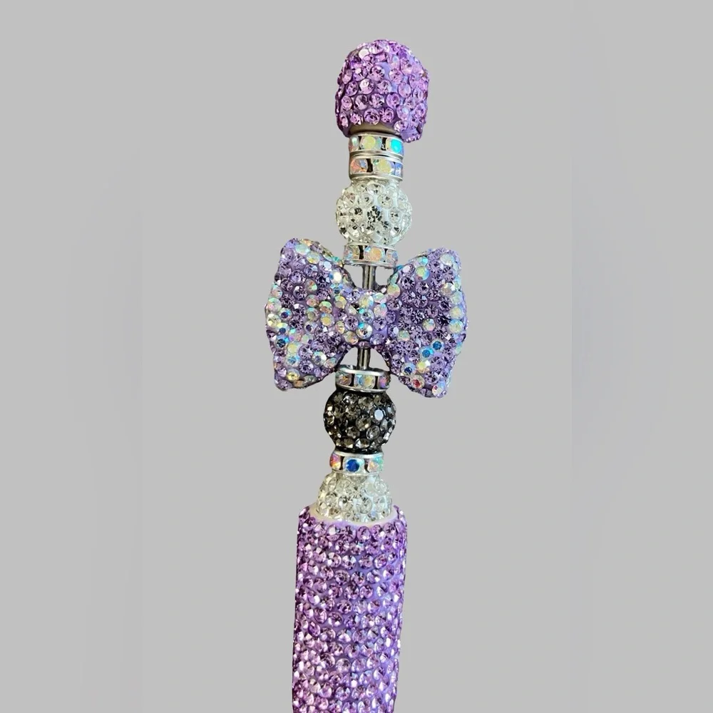 Handcrafted Rhinestone Beaded Purple Silver-tone & Black Pen Black Ink NEW